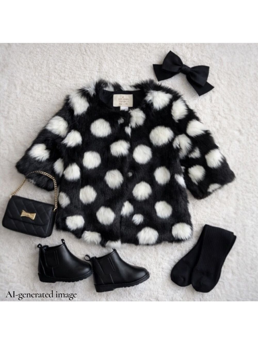 Kate Spade Toddler Size 2 Faux Fur Polka Dot Jacket Girls Statement Coat Preppy